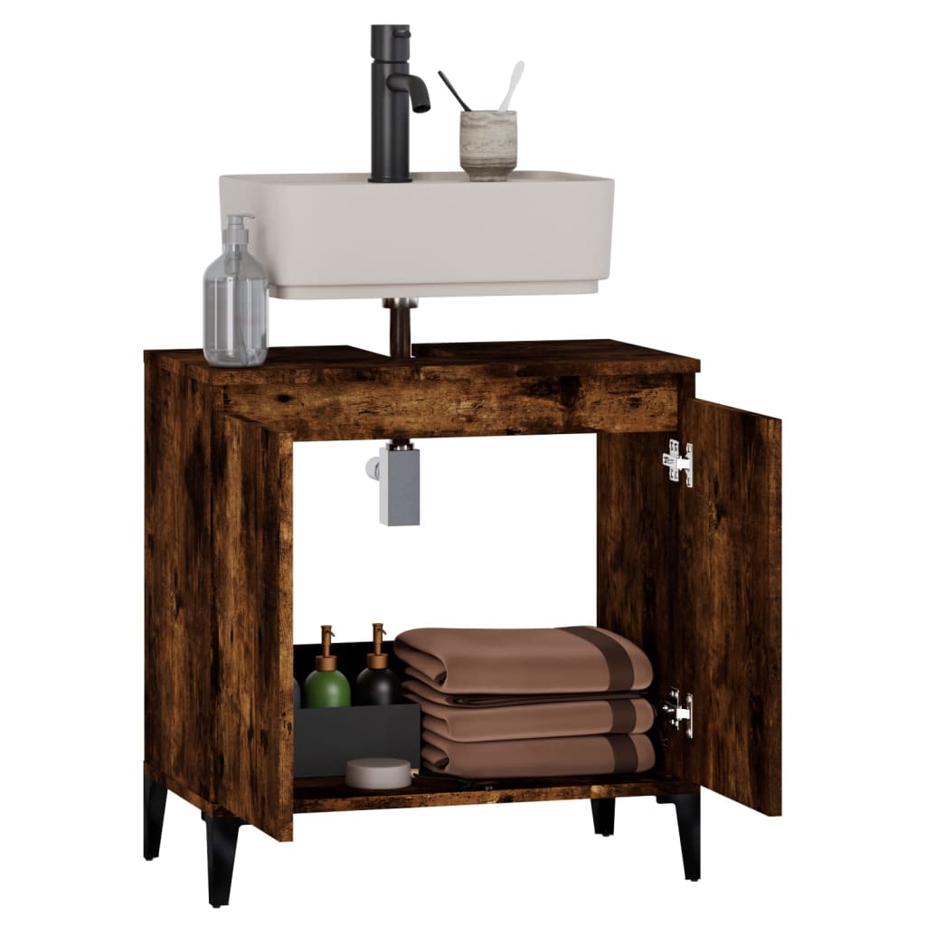 Armario de lavabo madera contrachapada roble ahumado 58x33x60cm - Imagen 5