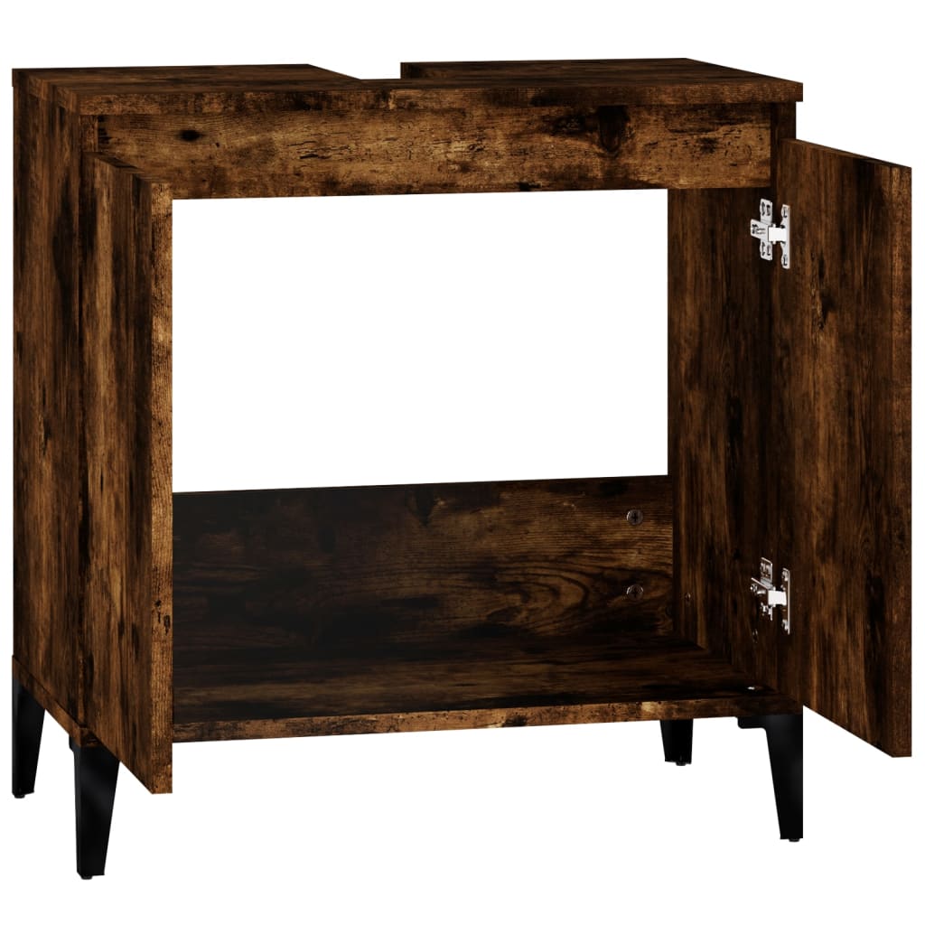 Armario de lavabo madera contrachapada roble ahumado 58x33x60cm - Imagen 7