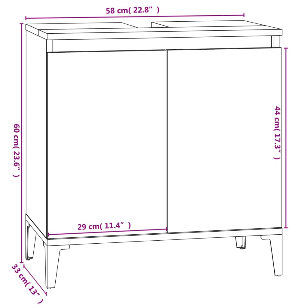 Armario de lavabo madera contrachapada roble ahumado 58x33x60cm - Imagen 10