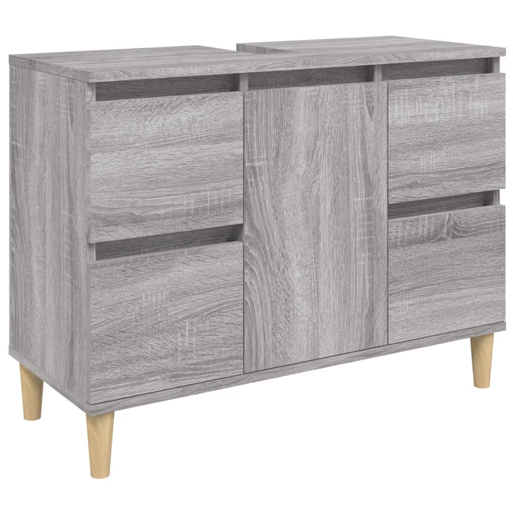 Armario de lavabo madera contrachapada gris Sonoma 80x33x60 cm - Imagen 2