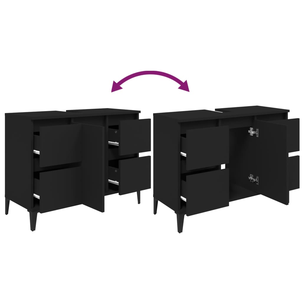 Armario para lavabo madera contrachapada negro 80x33x60 cm - Imagen 8