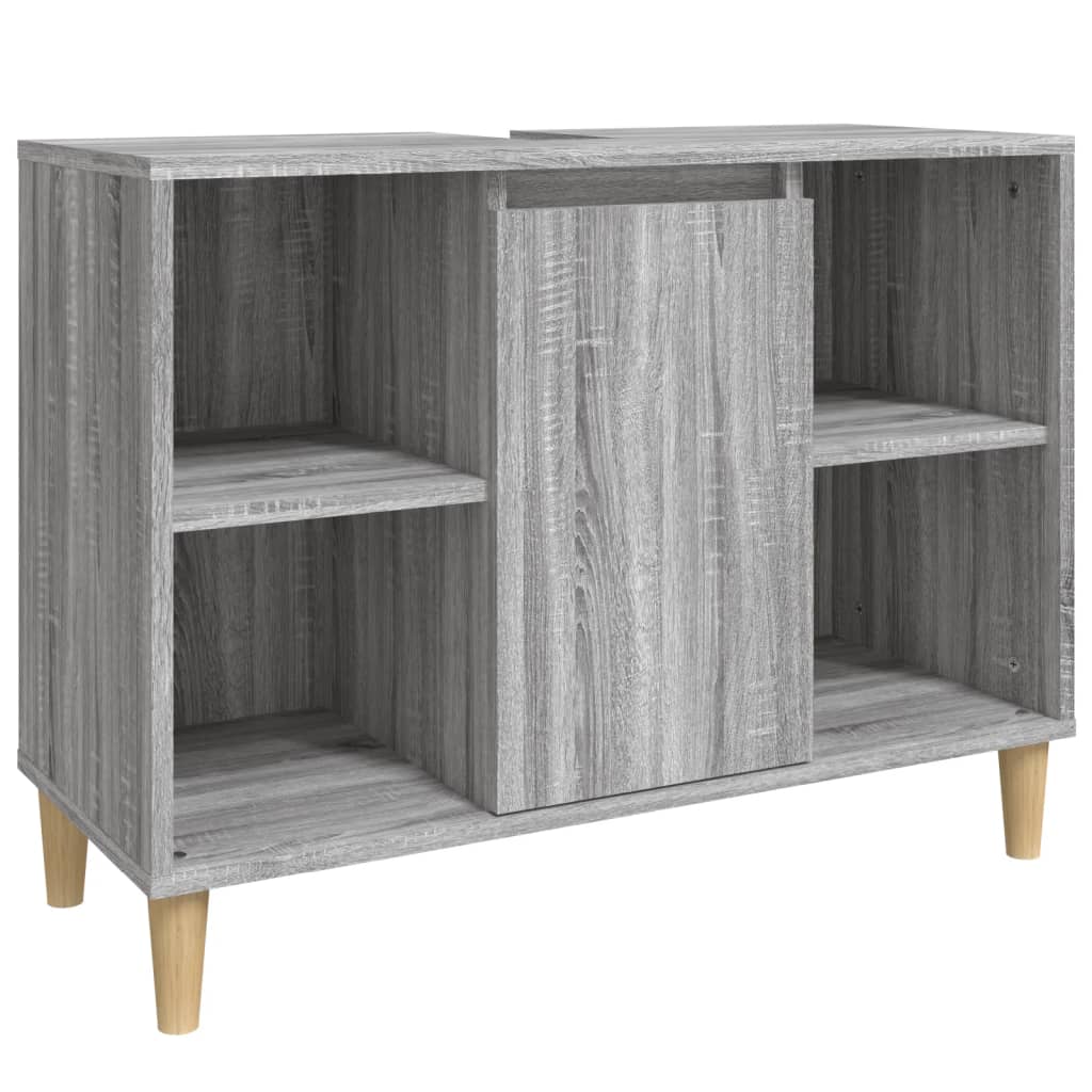 Armario de lavabo madera contrachapada gris Sonoma 80x33x60 cm - Imagen 2