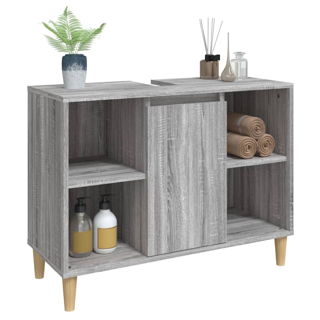 Armario de lavabo madera contrachapada gris Sonoma 80x33x60 cm - Imagen 4