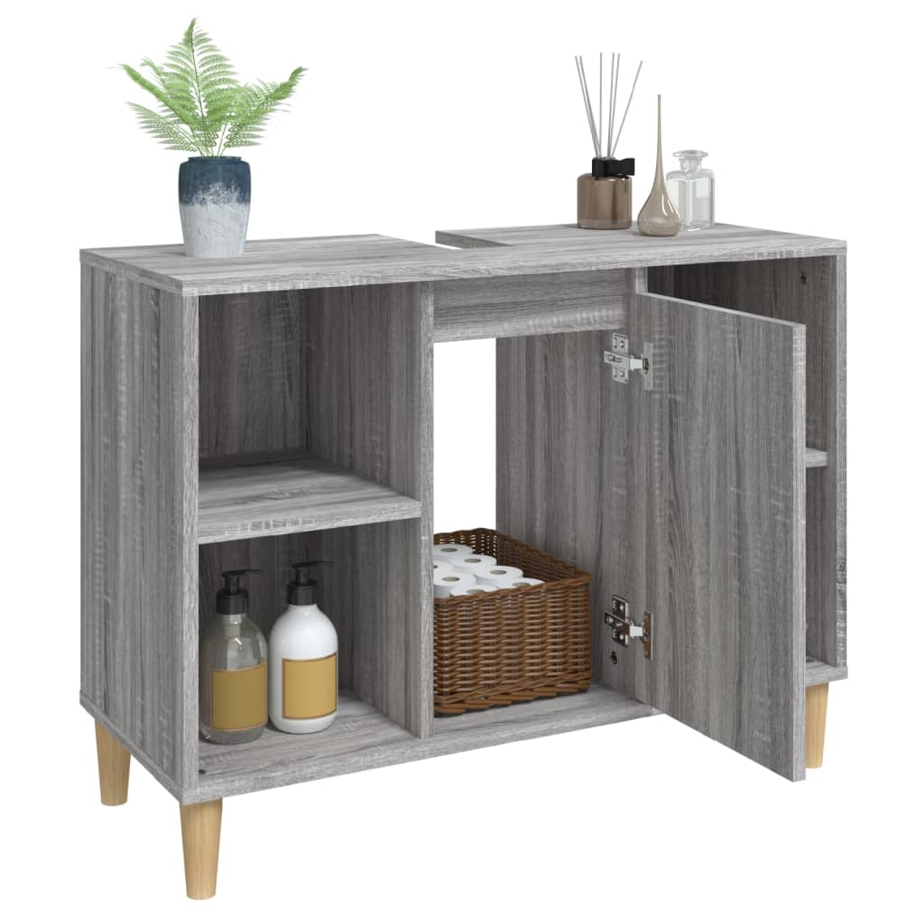 Armario de lavabo madera contrachapada gris Sonoma 80x33x60 cm - Imagen 5