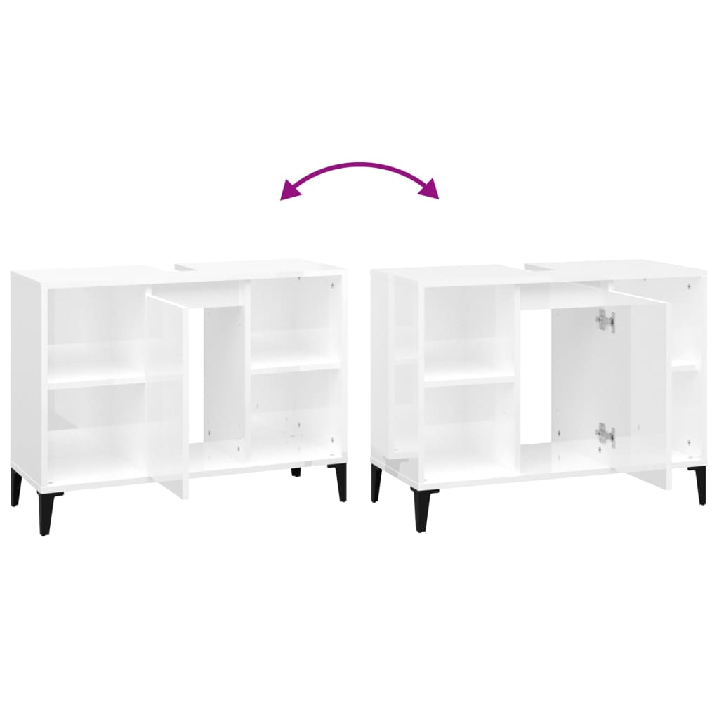 Armario de lavabo madera contrachapada blanco brillo 80x33x60cm - Imagen 9