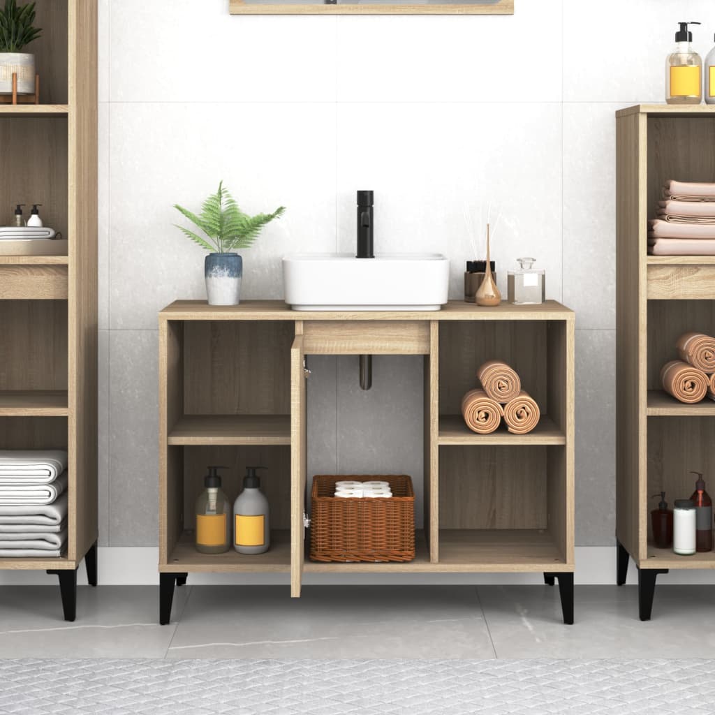 Armario de lavabo madera contrachapada roble Sonoma 80x33x60 cm - Imagen 3