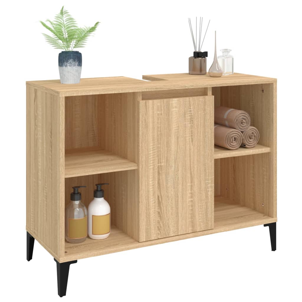 Armario de lavabo madera contrachapada roble Sonoma 80x33x60 cm - Imagen 4