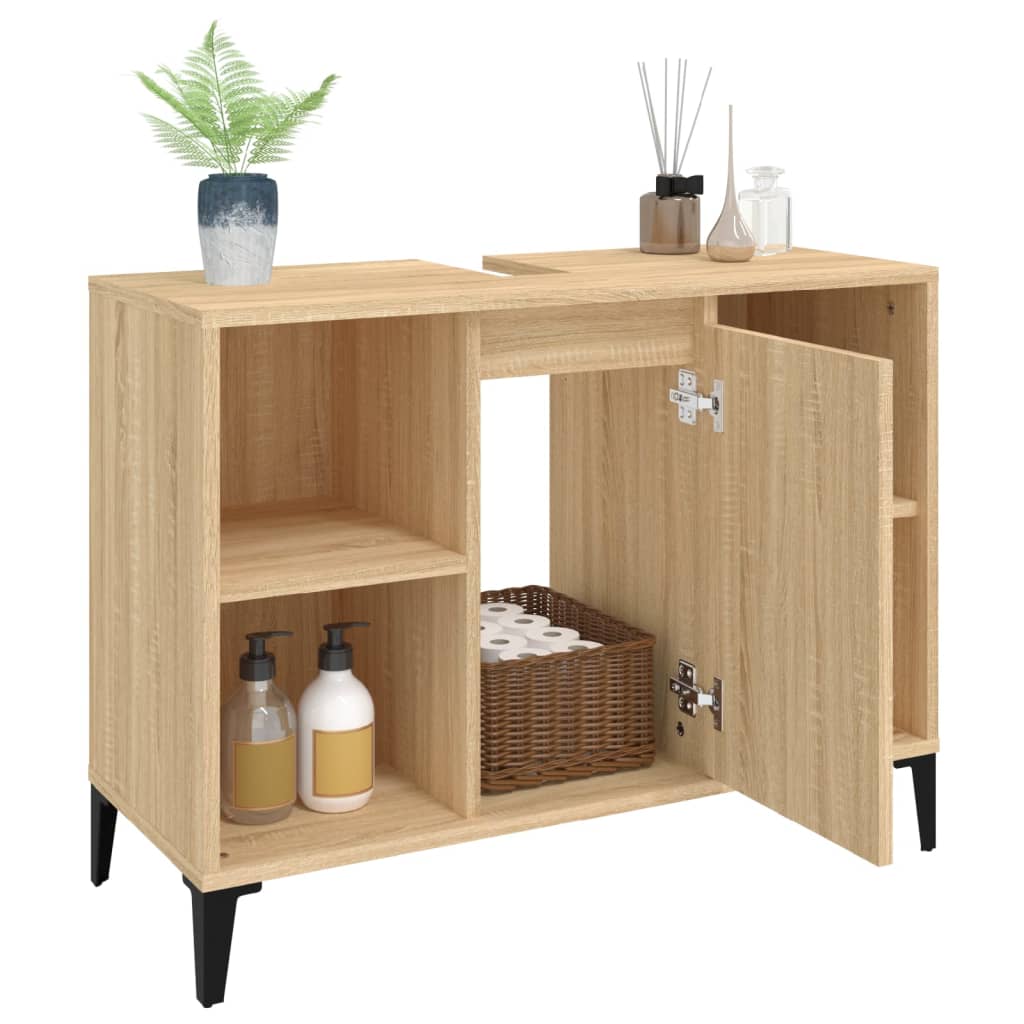 Armario de lavabo madera contrachapada roble Sonoma 80x33x60 cm - Imagen 5