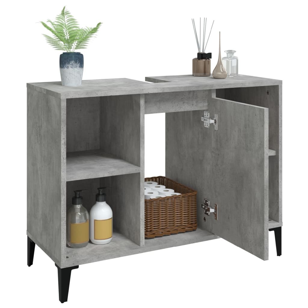 Armario de lavabo madera contrachapada gris hormigón 80x33x60cm - Imagen 5