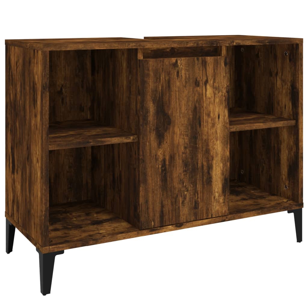 Armario de lavabo madera contrachapada roble ahumado 80x33x60cm - Imagen 2