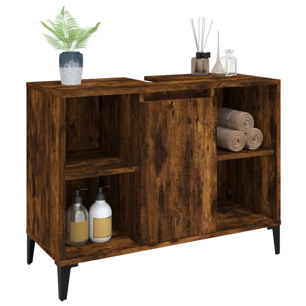 Armario de lavabo madera contrachapada roble ahumado 80x33x60cm - Imagen 4