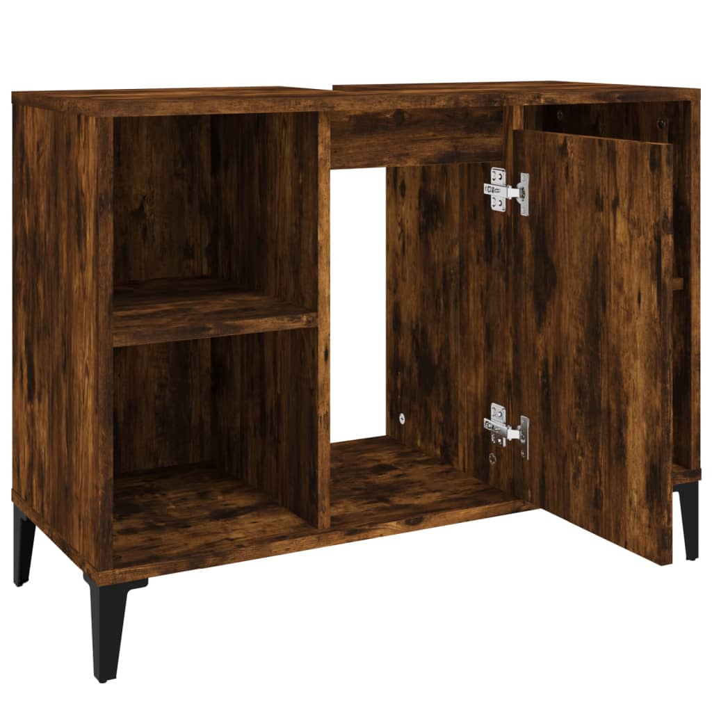 Armario de lavabo madera contrachapada roble ahumado 80x33x60cm - Imagen 7