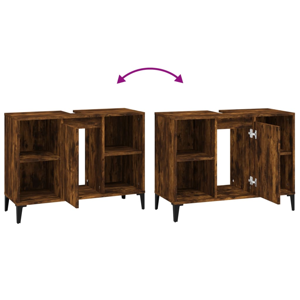 Armario de lavabo madera contrachapada roble ahumado 80x33x60cm - Imagen 9