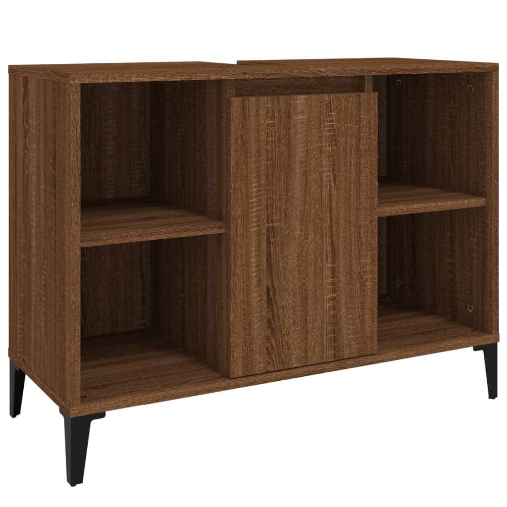 Armario de lavabo madera contrachapada marrón roble 80x33x60 cm - Imagen 2