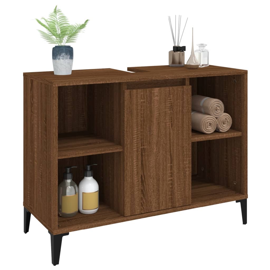 Armario de lavabo madera contrachapada marrón roble 80x33x60 cm - Imagen 4