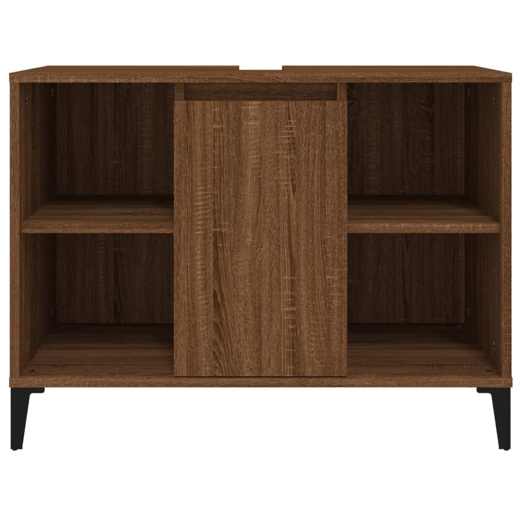 Armario de lavabo madera contrachapada marrón roble 80x33x60 cm - Imagen 6