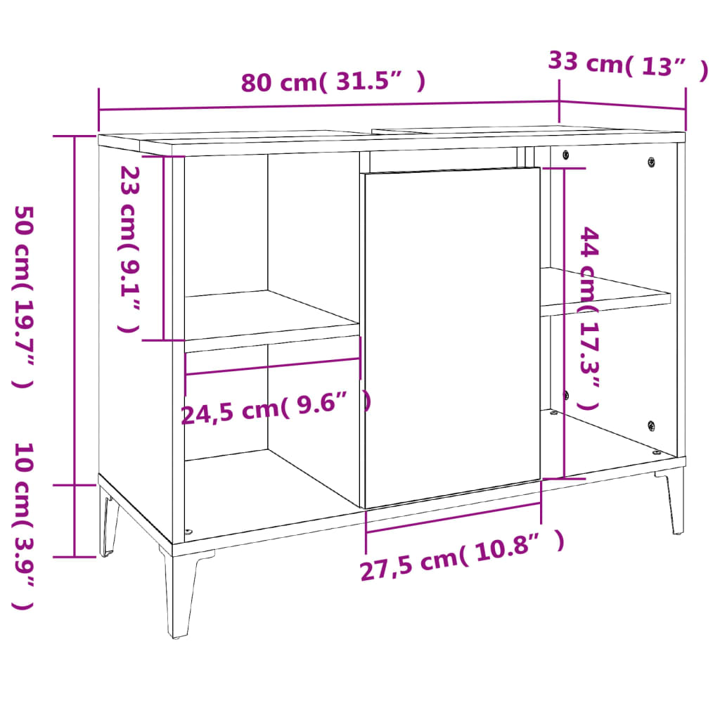 Armario de lavabo madera contrachapada marrón roble 80x33x60 cm - Imagen 11
