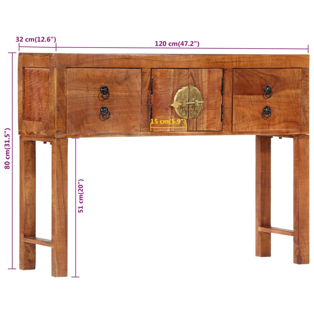Mesa consola madera maciza de acacia rugosa 120x32x80 cm - Imagen 9