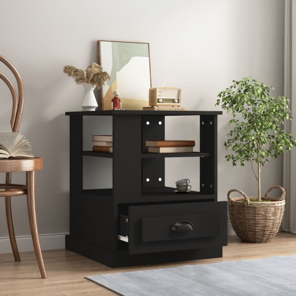 Mesa auxiliar de madera contrachapada negro 50x50x60 cm - Imagen 3