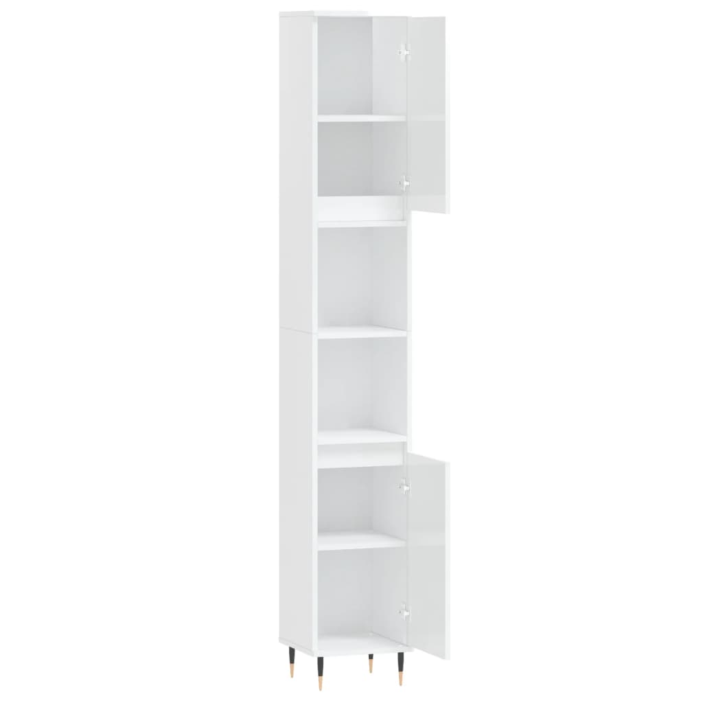 Armario de baño madera contrachapada blanco brillo 30x30x190 cm - Imagen 6