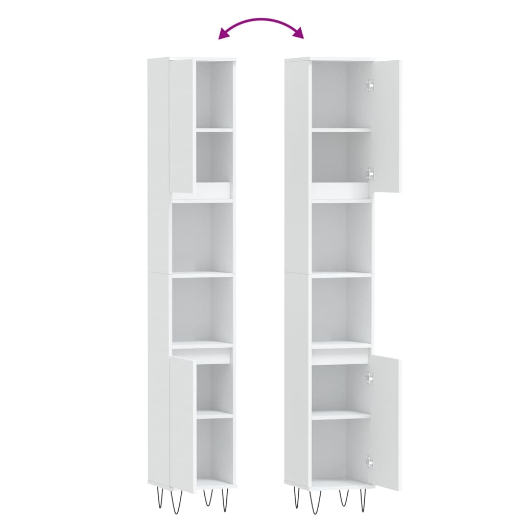 Armario de baño madera contrachapada blanco 30x30x190 cm - Imagen 9