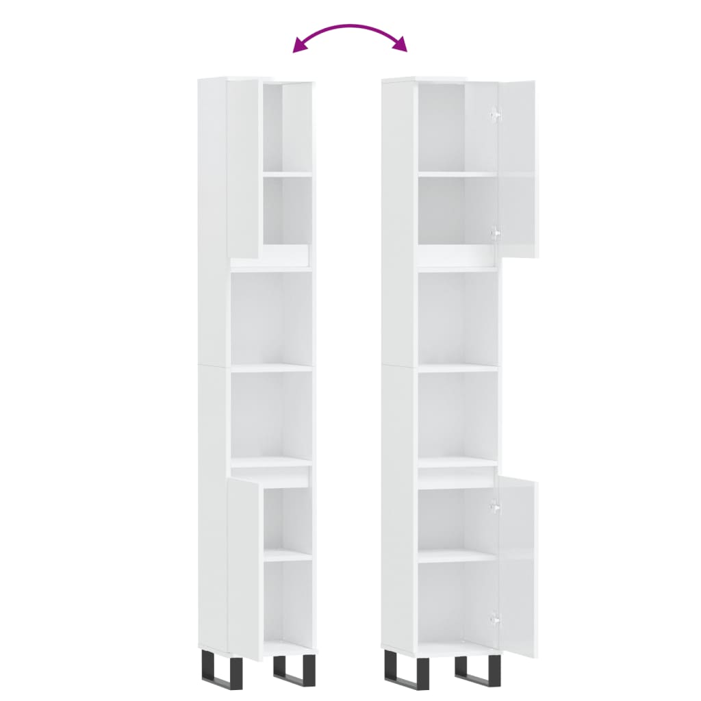 Armario de baño madera contrachapada blanco brillo 30x30x190 cm - Imagen 9