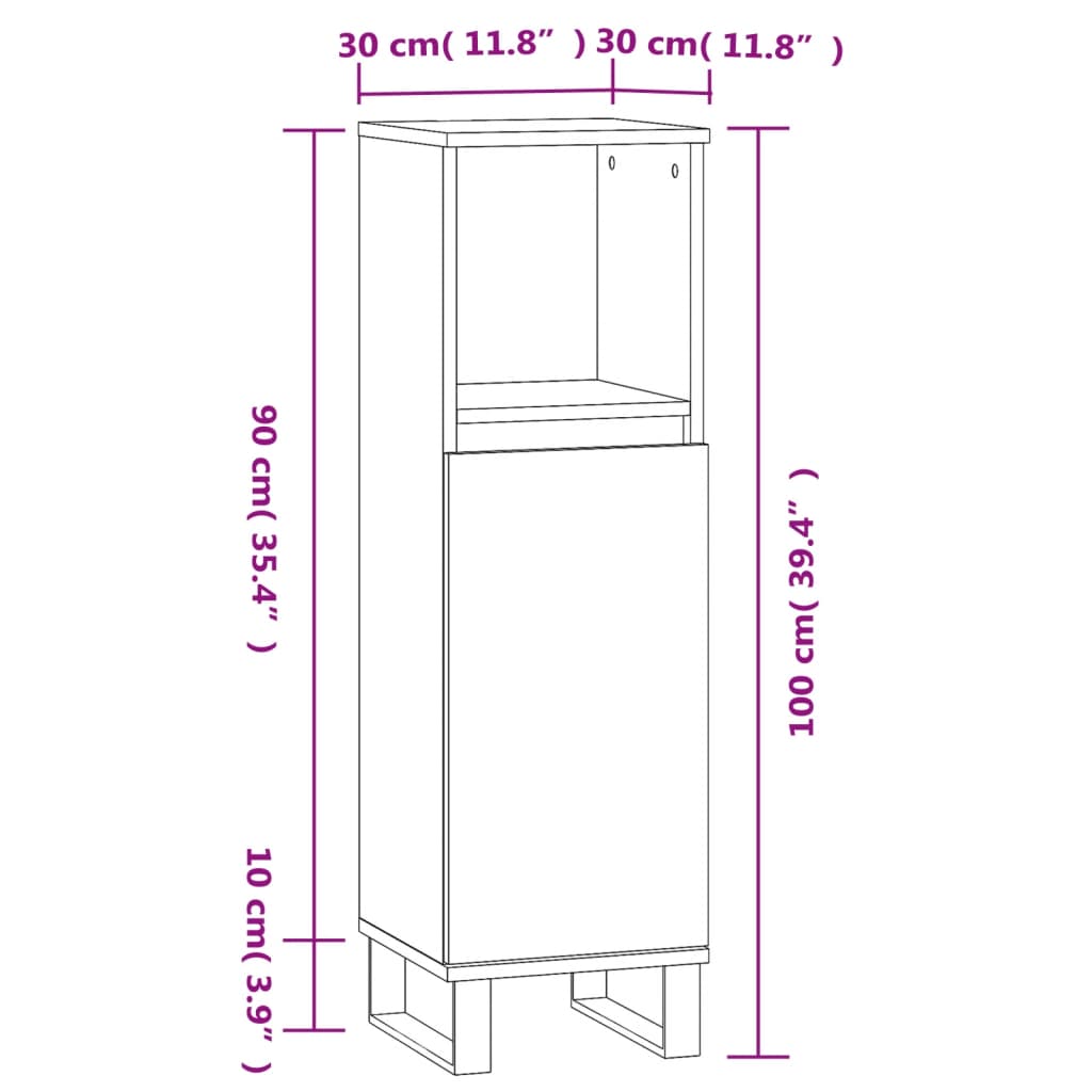 Armario de baño madera contrachapada gris hormigón 30x30x100 cm - Imagen 12