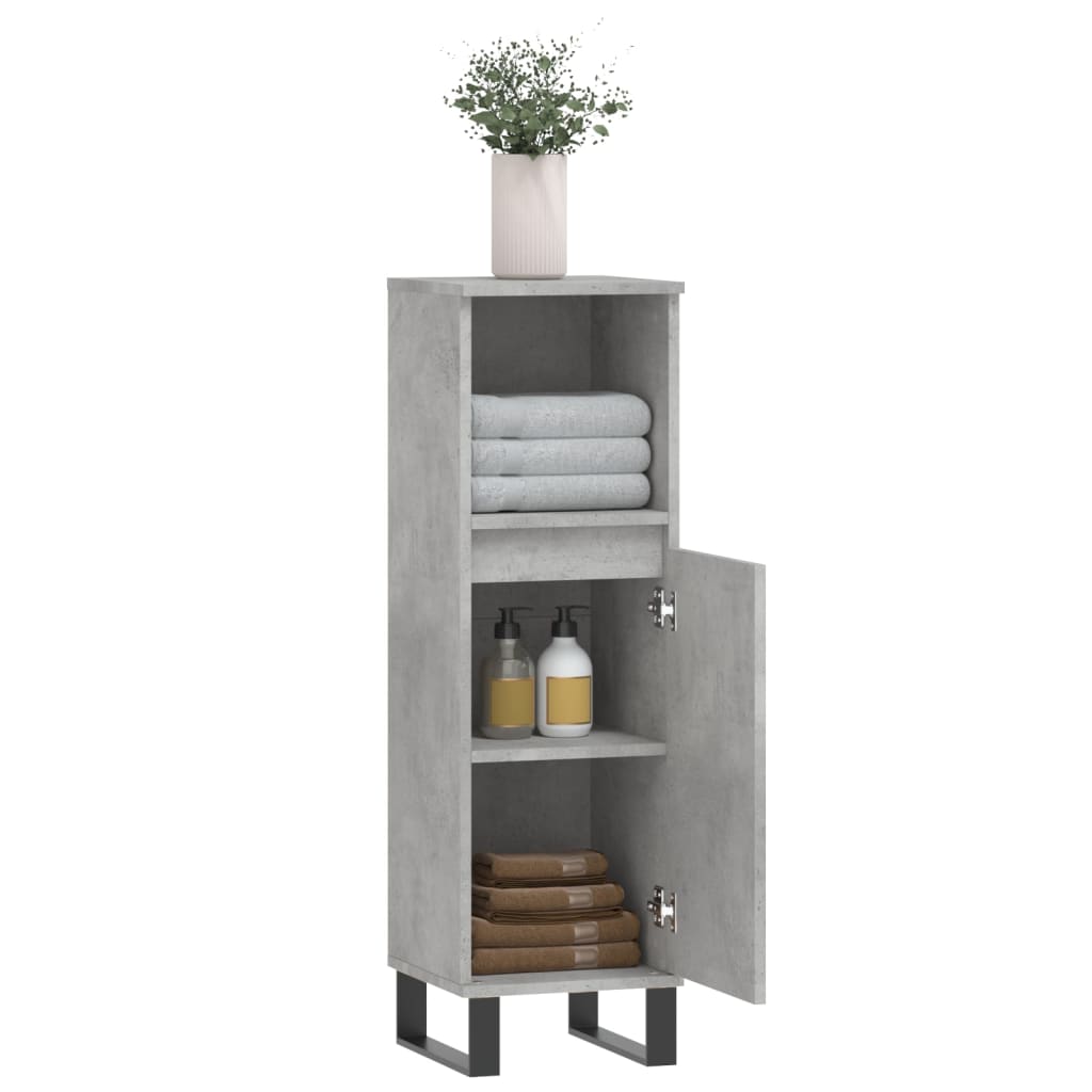 Armario de baño madera contrachapada gris hormigón 30x30x100 cm - Imagen 4