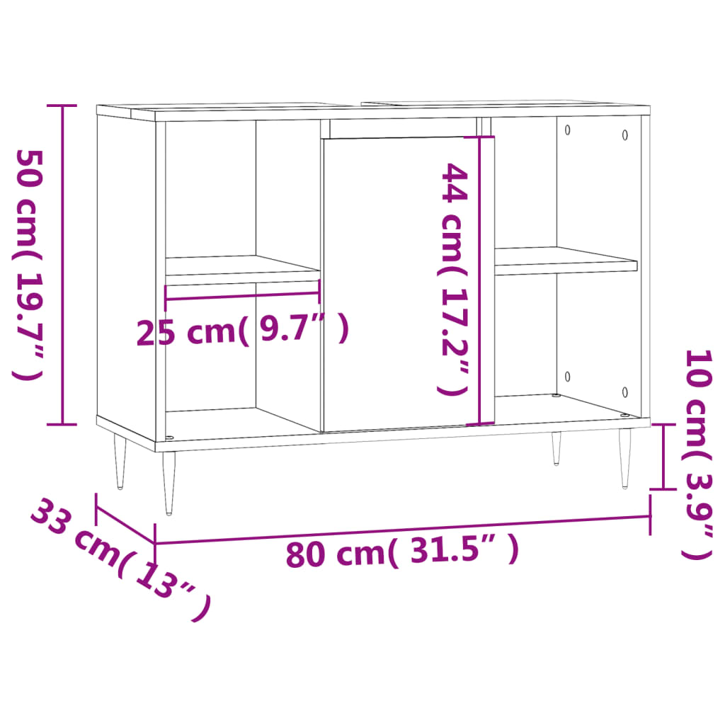 Mueble de baño madera de ingeniería blanco 80x33x60 cm - Imagen 12
