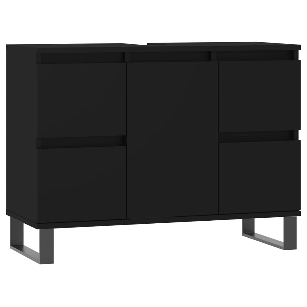 Mueble de baño madera de ingeniería negro 80x33x60 cm - Imagen 2