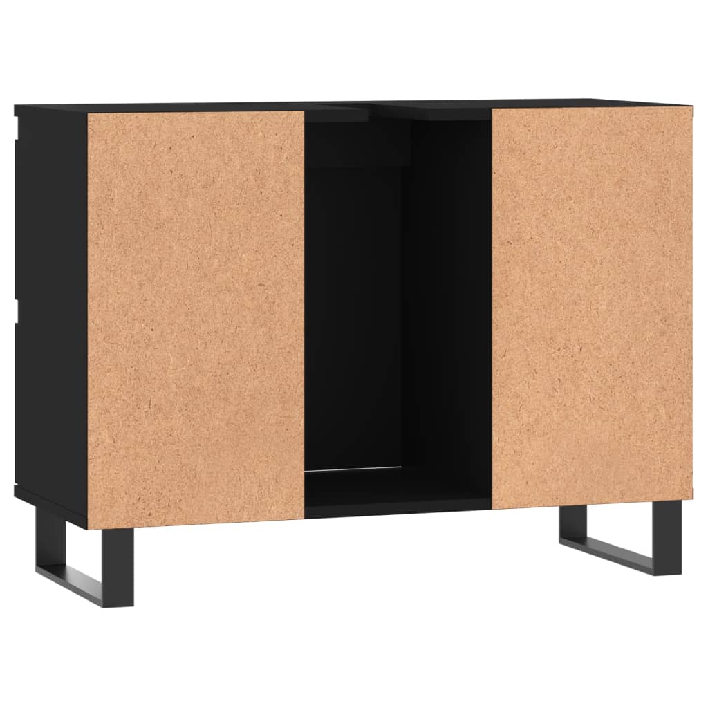Mueble de baño madera de ingeniería negro 80x33x60 cm - Imagen 7