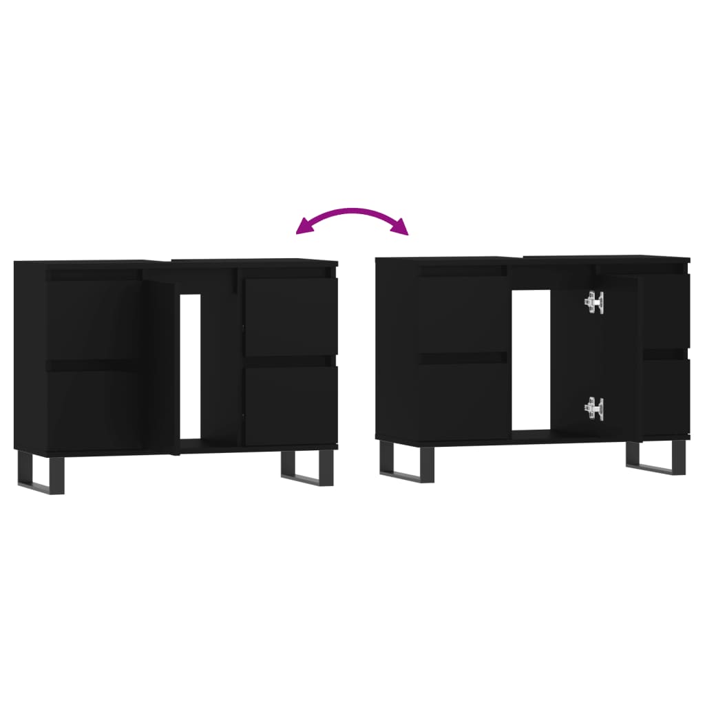 Mueble de baño madera de ingeniería negro 80x33x60 cm - Imagen 8