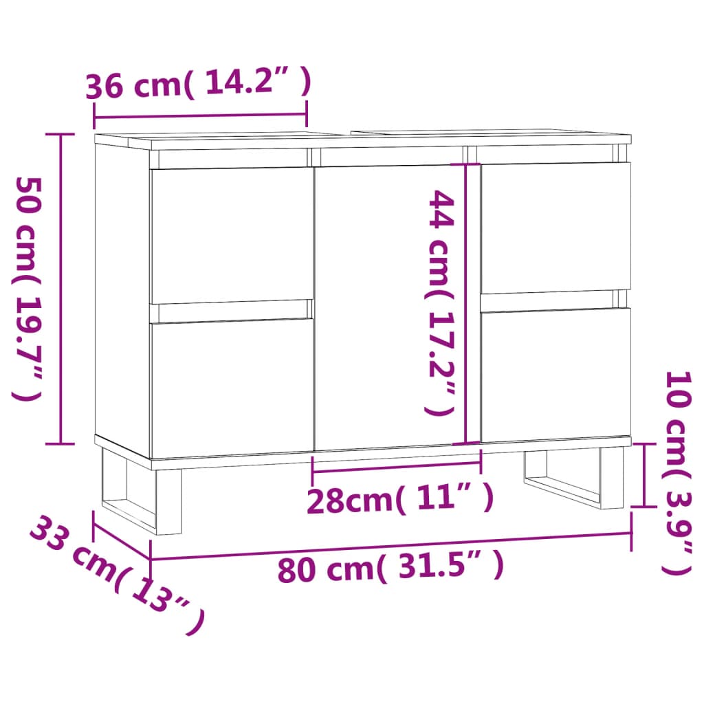 Mueble de baño madera de ingeniería negro 80x33x60 cm - Imagen 11