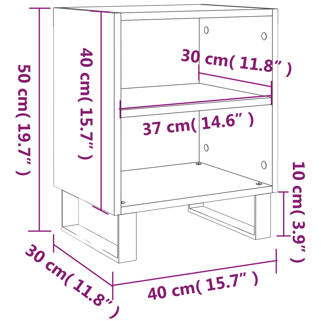 Mesita de noche 2 uds madera ingeniería roble marrón 40x30x50cm - Imagen 10