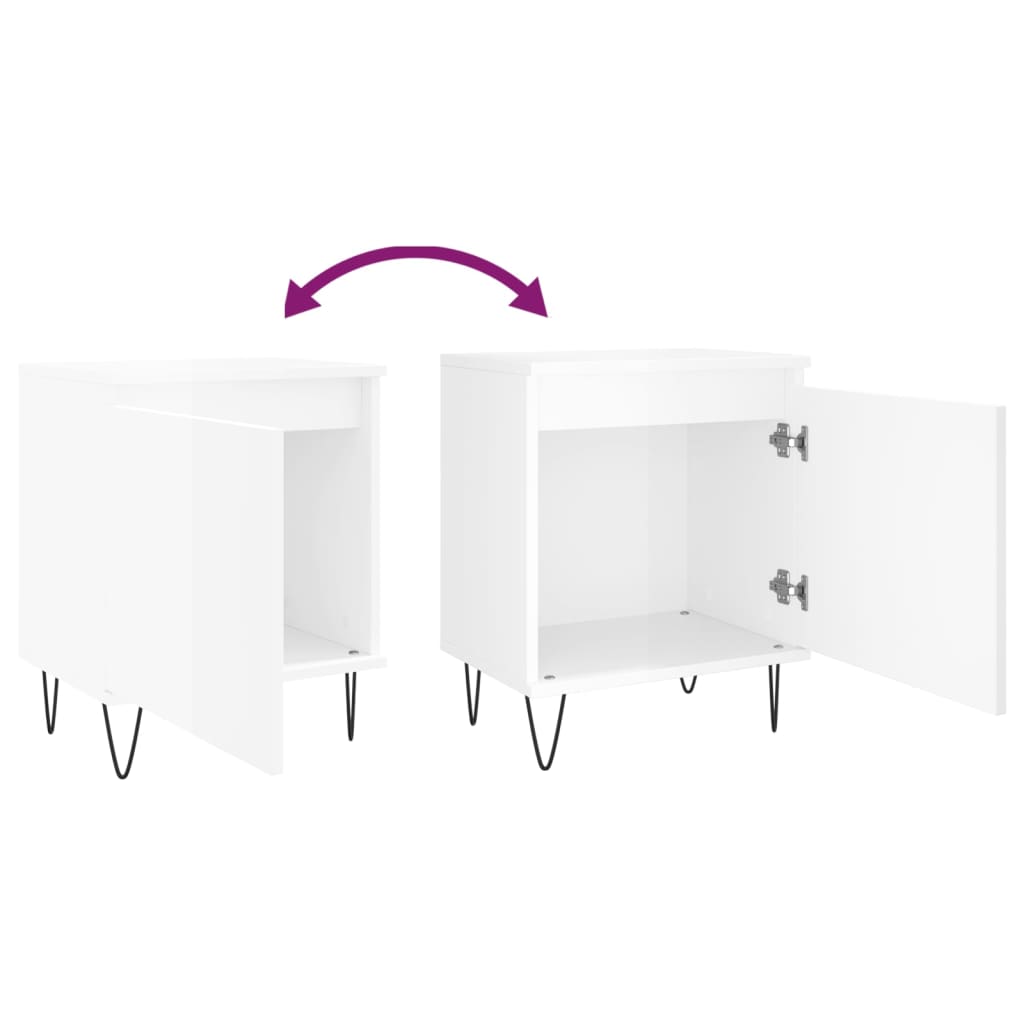 Mesita de noche madera de ingeniería blanco brillo 40x30x50 cm - Imagen 9