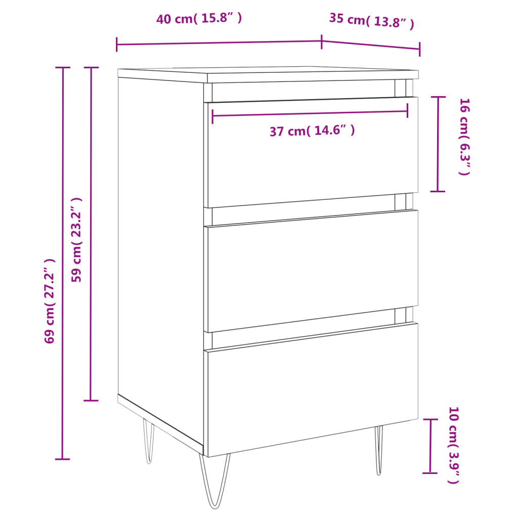 Mesita de noche madera de ingeniería roble ahumado 40x35x69 cm - Imagen 11