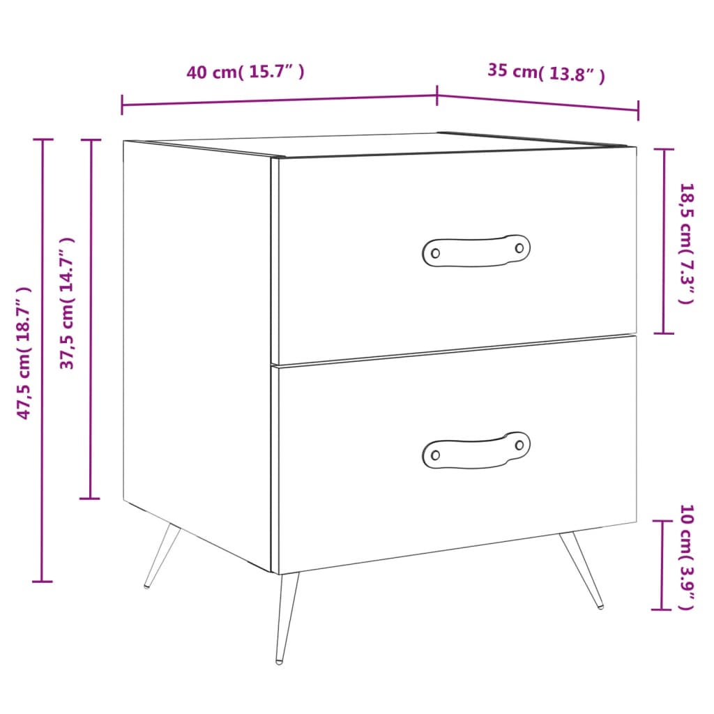 Mesita de noche madera de ingeniería blanco brillo 40x35x47,5cm - Imagen 12