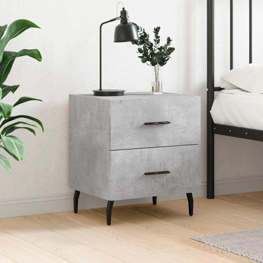 Mesita de noche madera ingeniería gris hormigón 40x35x47,5 cm