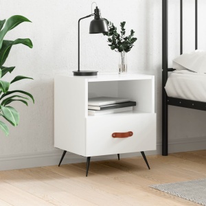 Mesita de noche madera de ingeniería blanco brillo 40x35x47,5cm