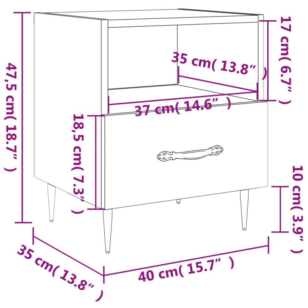 Mesita de noche madera de ingeniería blanco 40x35x47,5 cm - Imagen 12