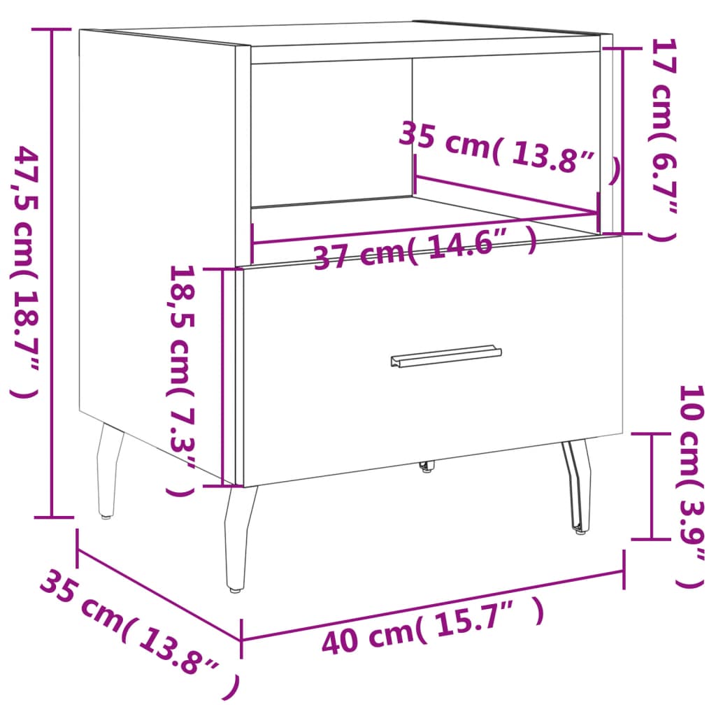 Mesita de noche madera de ingeniería blanco 40x35x47,5 cm - Imagen 12