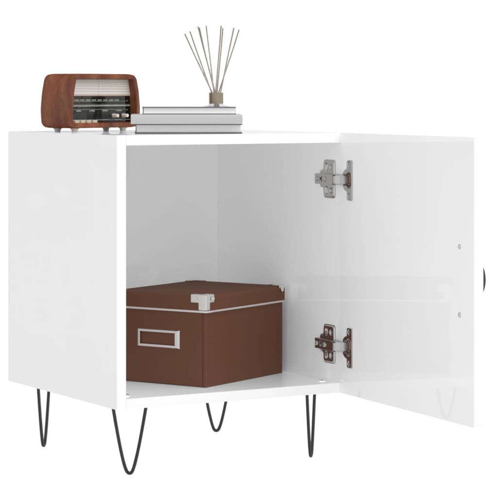 Mesita de noche madera de ingeniería blanco brillo 40x40x50 cm - Imagen 3