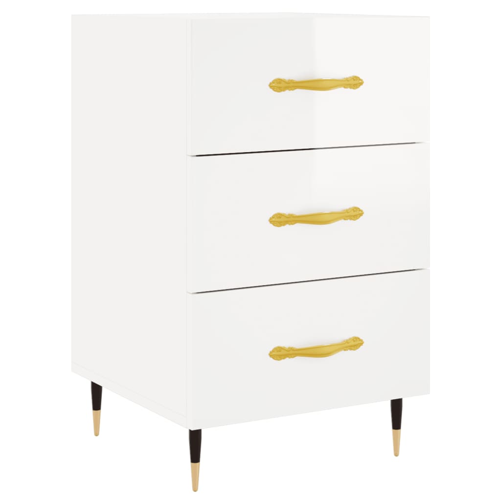 Mesita de noche madera de ingeniería blanco brillo 40x40x66 cm - Imagen 2