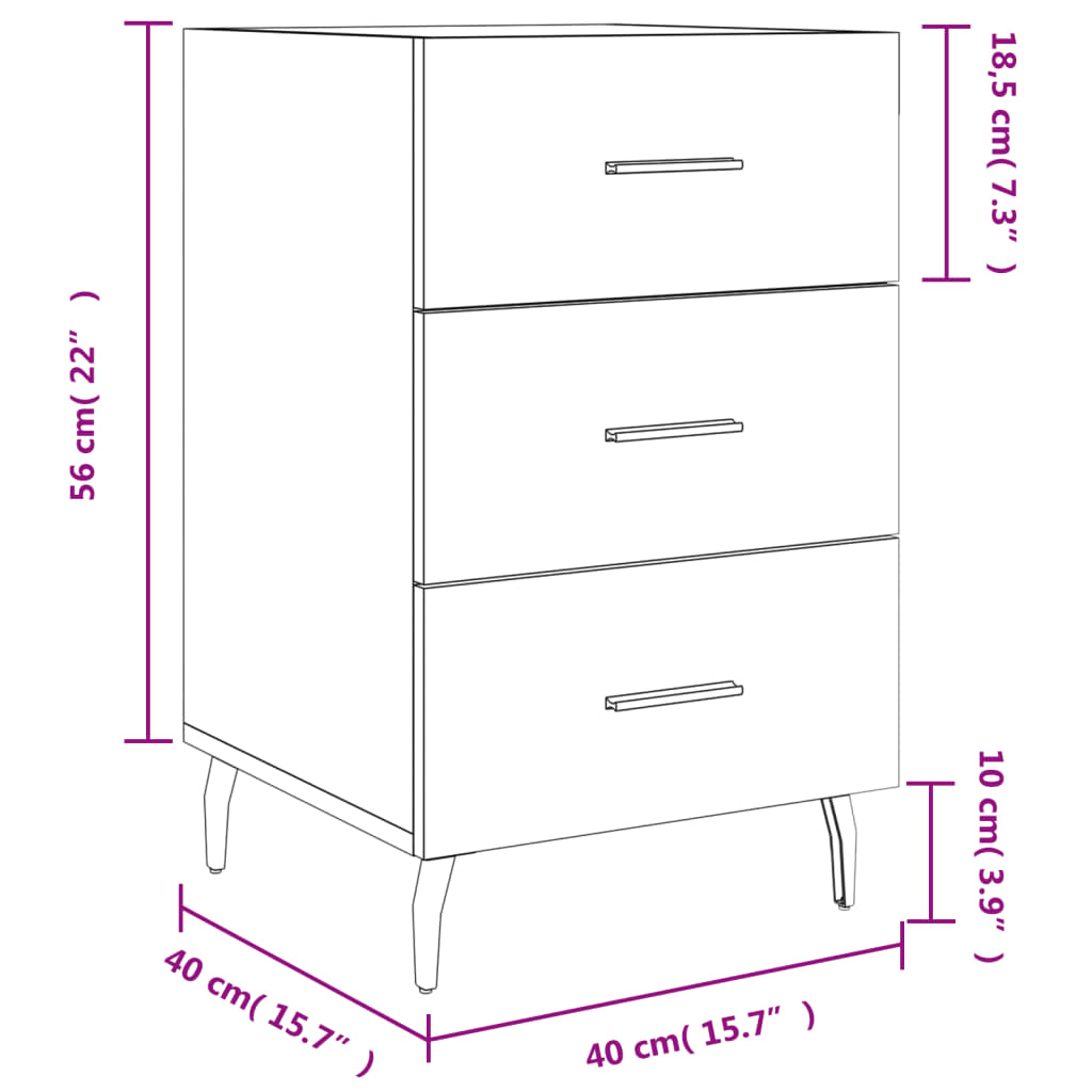 Mesita de noche madera de ingeniería blanco 40x40x66 cm - Imagen 12