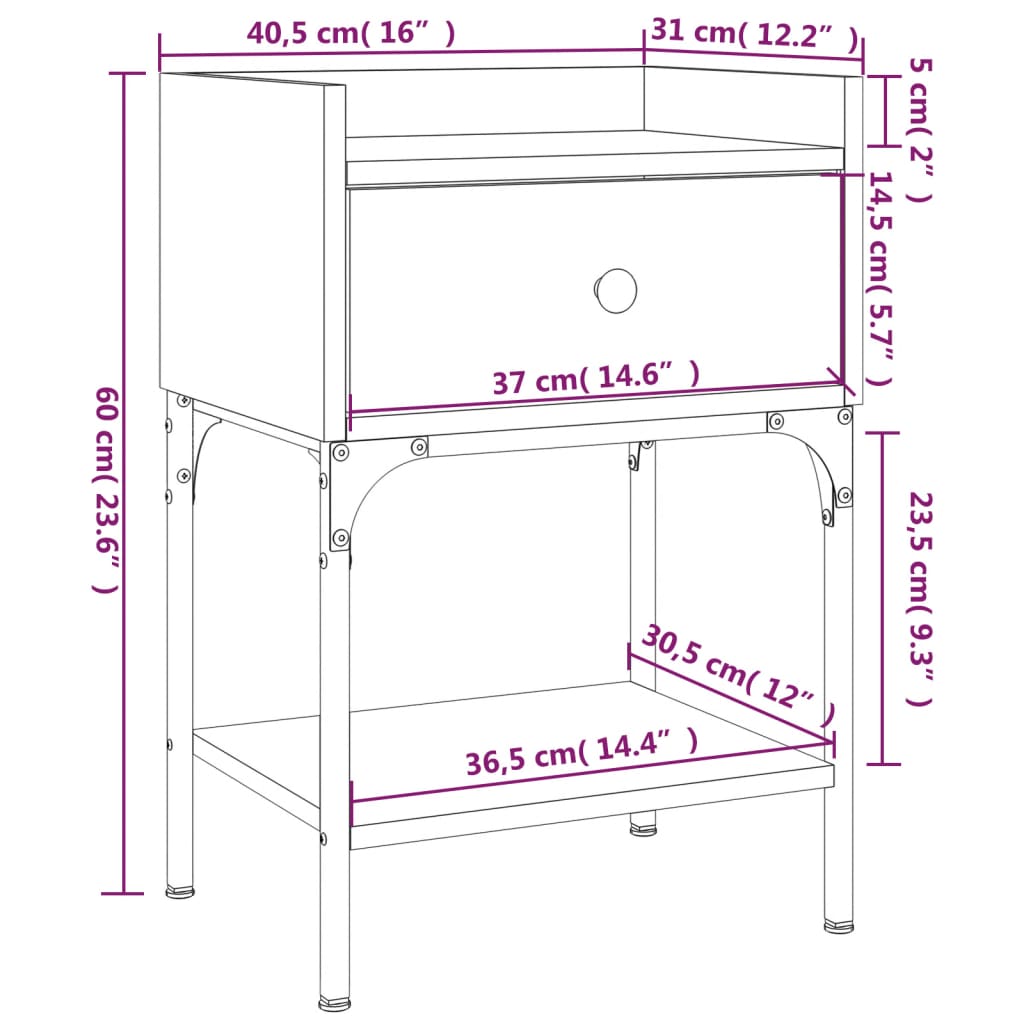Mesita de noche madera de ingeniería roble ahumado 40,5x31x60cm - Imagen 11