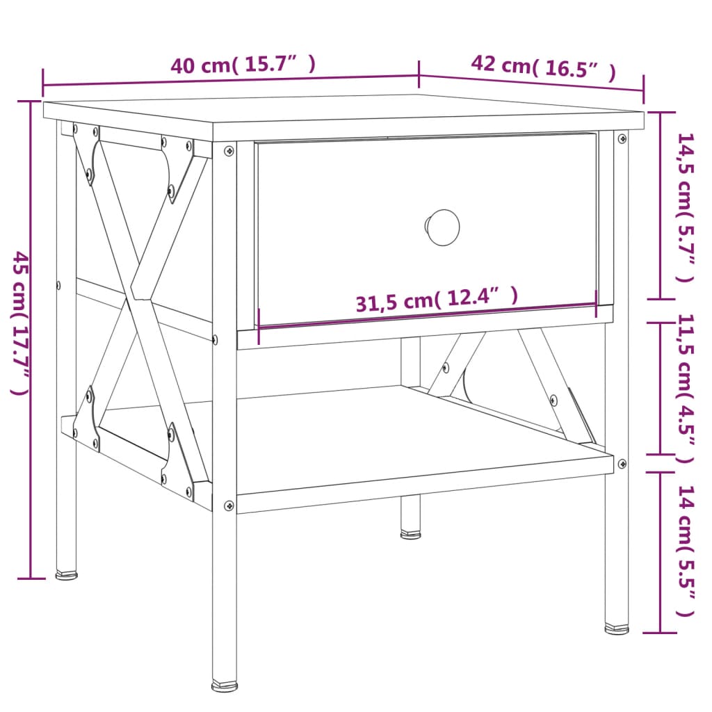 Mesita de noche madera de ingeniería marrón roble 40x42x45 cm - Imagen 11
