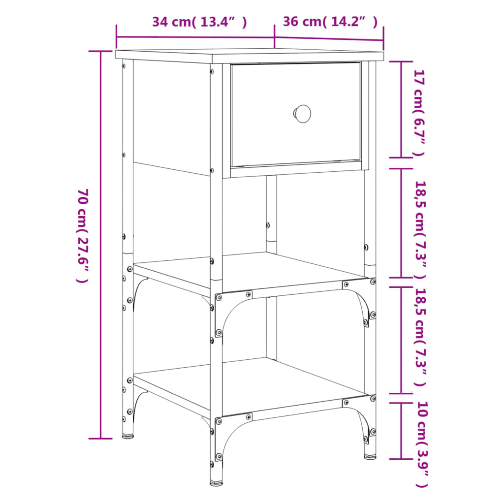Mesita de noche madera de ingeniería roble ahumado 34x36x70 cm - Imagen 11