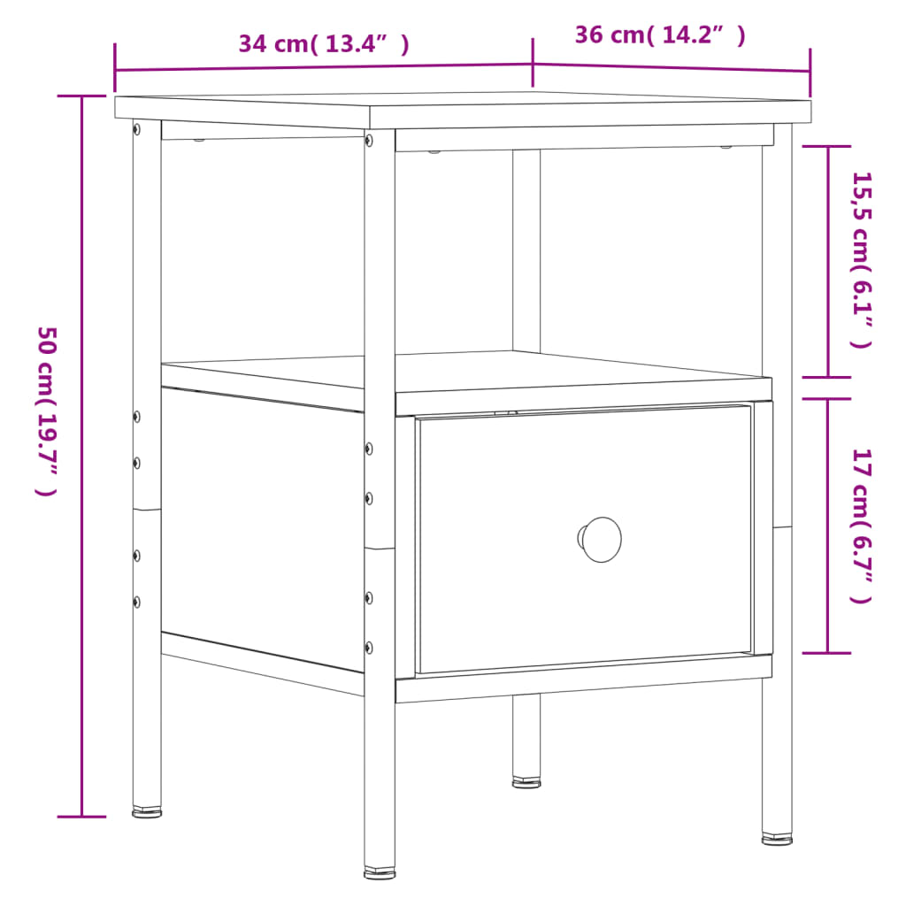Mesita de noche madera de ingeniería roble Sonoma 34x36x50 cm - Imagen 11