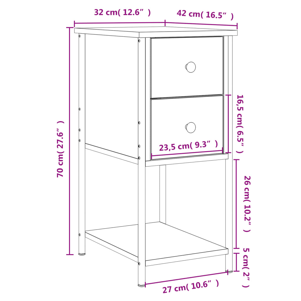 Mesita de noche madera de ingeniería negro 32x42x70 cm - Imagen 11