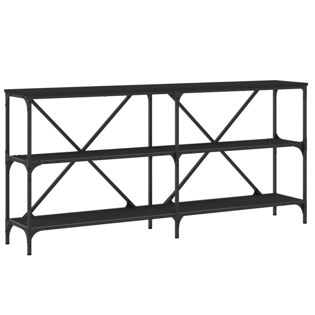 Mesa consola hierro y madera de ingeniería negro 160x30x75 cm - Imagen 2